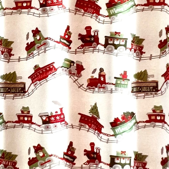 Christmas Holiday Santa Train Fabric Shower Curtain Presents Trees Festive - Picture 3 of 9